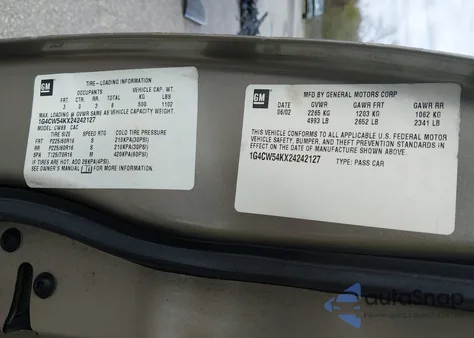 2002 Buick Park Avenue z USA, uszkodzony, nr VIN 1G4CW54KX24242127